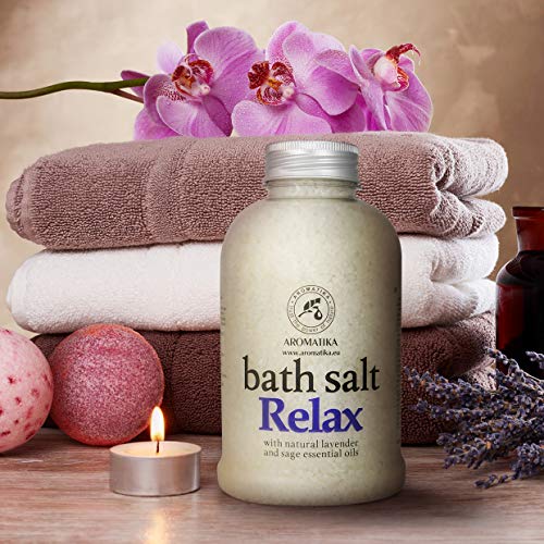 Sales de Baño Relajantes 600g - con Aceite Esencial de Lavanda y Salvia - Poseen Propiedades Beneficiosas para Lograr Un Buen Descanso y Reducir el Estrés - Cuidado Corporal - Baños Relajante