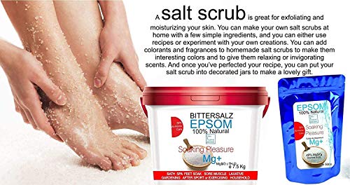 Sales Epsom Puras - Magnesio Natural ● Eliminar las toxinas y metales pesados ● 250g ● Exfoliante Facial y Corporal 100% Natural ● Sulfato de Magnesio Puro Grado Alimentar Multiusos -