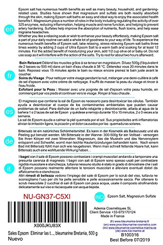 Sales Epsom Puras - Magnesio Natural ● Eliminar las toxinas y metales pesados ● 250g ● Exfoliante Facial y Corporal 100% Natural ● Sulfato de Magnesio Puro Grado Alimentar Multiusos -