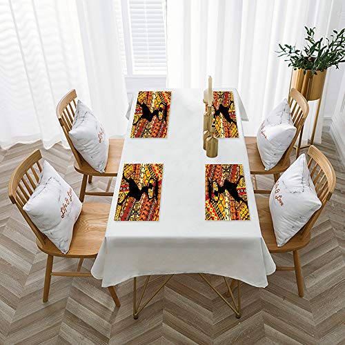 Salvamanteles Individuales Juego de 4,Mujer africana, silueta de una mujer indígena lle,Lavables Manteles Individuales de Vinil de Esteras, Resistentes al Calor Antideslizante Fácil de Limpiar 30x45cm