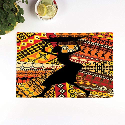 Salvamanteles Individuales Juego de 4,Mujer africana, silueta de una mujer indígena lle,Lavables Manteles Individuales de Vinil de Esteras, Resistentes al Calor Antideslizante Fácil de Limpiar 30x45cm