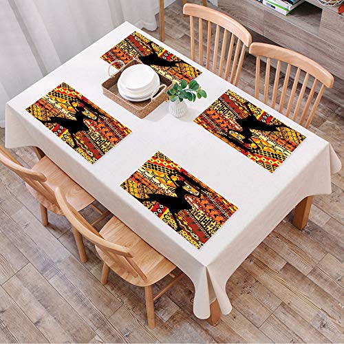 Salvamanteles Individuales Juego de 4,Mujer africana, silueta de una mujer indígena lle,Lavables Manteles Individuales de Vinil de Esteras, Resistentes al Calor Antideslizante Fácil de Limpiar 30x45cm