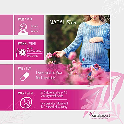 SanaExpert Natalis Pre, Suplemento Vitamínico para la Concepción y Mujeres en Embarazo con Ácido Fólico, Vitamina D, Hierro, Vitaminas para la Fecundación- 30 Cápsulas (1)