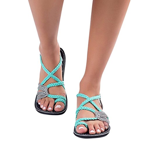 Sandalias Mujer Verano JiaMeng Chanclas Sandalias Tejidas Correa Moda Playa Zapatillas (38, Menta Verde)