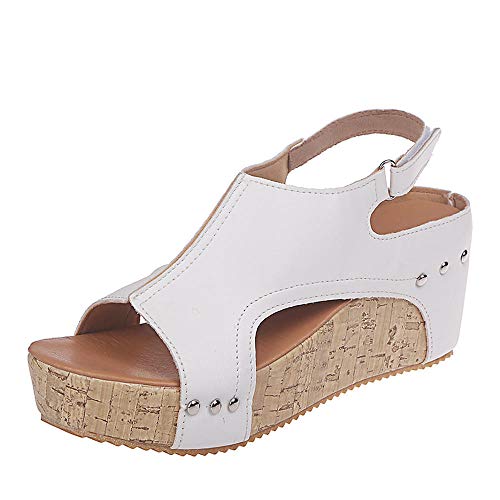 Sandalias para Mujer Tacón de cuña Punta Abierta PU Clásico/Casual Primavera y otoño/Primavera y Verano Leopardo/Caqui/Oro-Blanco, 36.5 UE