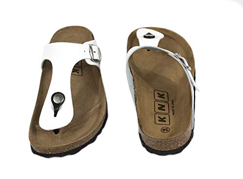 Sandalias Planta Bio, Piel Color Blanco, Nº 39, Piso Plano de 1.5 cm. Sandalias de Agarre Entre Dedos para Mujer. Made in Spain, Temporada 2020. (Ref: 0300-blan-39)