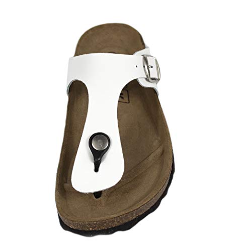 Sandalias Planta Bio, Piel Color Blanco, Nº 39, Piso Plano de 1.5 cm. Sandalias de Agarre Entre Dedos para Mujer. Made in Spain, Temporada 2020. (Ref: 0300-blan-39)