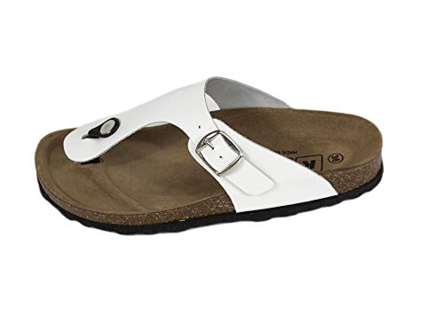 Sandalias Planta Bio, Piel Color Blanco, Nº 39, Piso Plano de 1.5 cm. Sandalias de Agarre Entre Dedos para Mujer. Made in Spain, Temporada 2020. (Ref: 0300-blan-39)