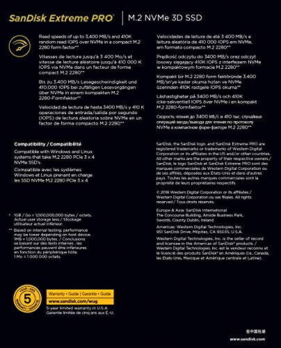 SanDisk Extreme Pro 500 GB M.2 NVMe 3D SSD, Negro (SDSSDXPM2-500G-G25)