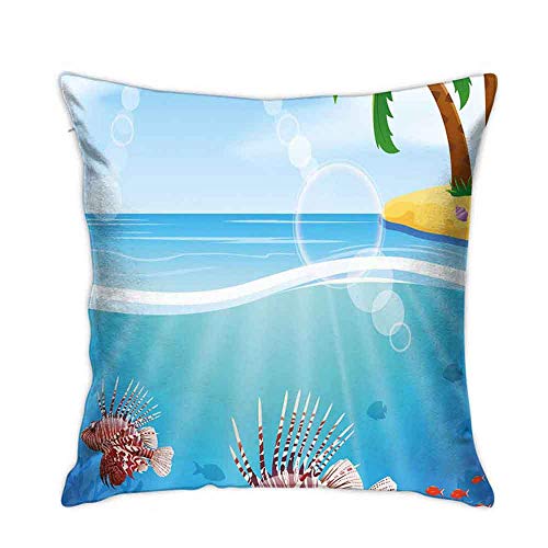 SanJIUCOM 18inch * 18inch Sea Life Graphics of Lionfish and Coral Reefs in The Sea Marine Beauty Palm Trees on Island Multicolor Sofa Bed Home Car Decoration Pillow Case Cushion