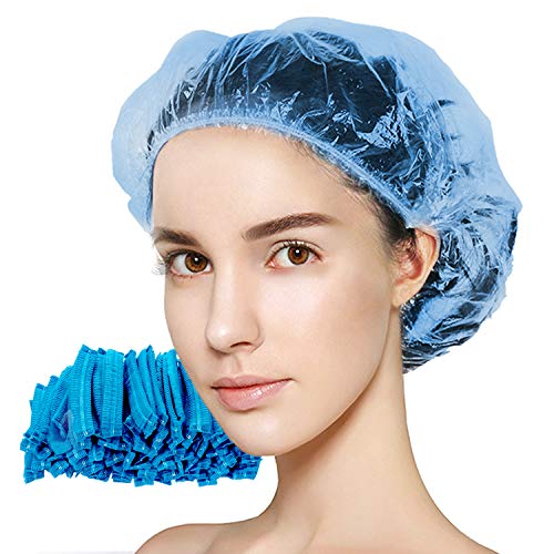 Sanlebi 100 Piezas Plástico Gorro de Ducha Desechable, Elástico Impermeable Gorro de Ducha para Mujeres y Hombres Uso en Hotel, SPA,Peluquería y Viajes