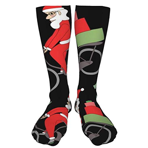 Santa en Bicicleta patrón Personalizado Grueso cálido Calcetines de Media Pantorrilla Calcetines de Vestir Casual Invierno Calcetines Largos para Hombres Mujeres