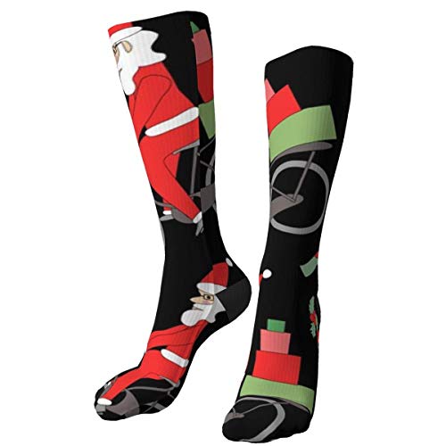 Santa en Bicicleta patrón Personalizado Grueso cálido Calcetines de Media Pantorrilla Calcetines de Vestir Casual Invierno Calcetines Largos para Hombres Mujeres