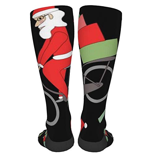 Santa en Bicicleta patrón Personalizado Grueso cálido Calcetines de Media Pantorrilla Calcetines de Vestir Casual Invierno Calcetines Largos para Hombres Mujeres