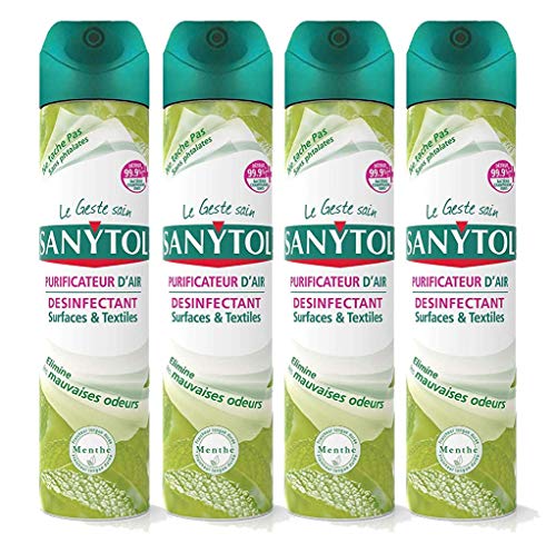 Sanytol 33639410 - Purificador de aire - Desinfectante superficies y telas, 300 ml, pack de 4