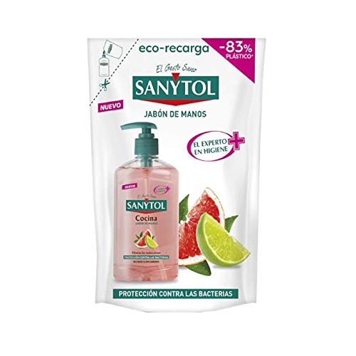 Sanytol - Eco Recarga de Jabón de Manos de Cocina Antibacteriano, con Pomelo y Limón Verde - Envase de 200 ml