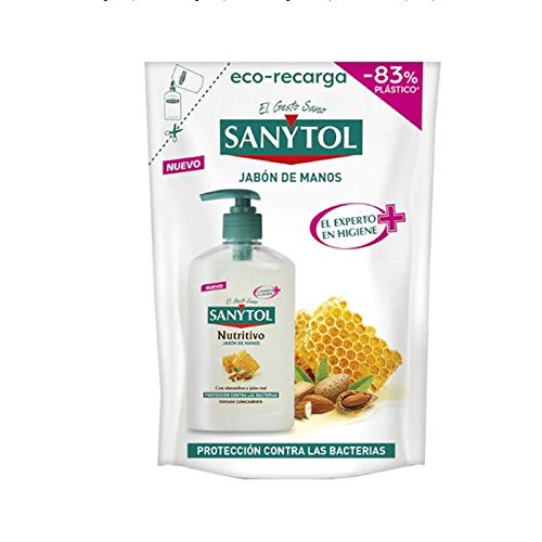 Sanytol - Eco Recarga de Jabón de Manos Nutritivo Antibacteriano, con Almendras y Miel - Envase de 200 ml