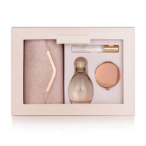 Sarah Jessica Parker Lovely Eau De Parfum Spray y Rollerball con bolsa de embrague y espejo, 100 ml/10 ml