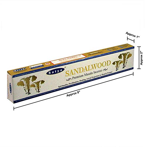 Satya - Varillas de Incienso de sándalo, Caja de 180 g, 12 Paquetes DE 15 Gramos, Cada una en una Caja