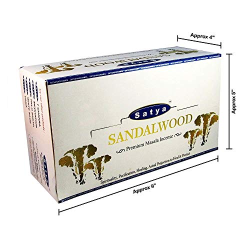 Satya - Varillas de Incienso de sándalo, Caja de 180 g, 12 Paquetes DE 15 Gramos, Cada una en una Caja