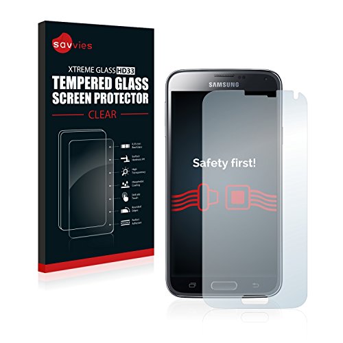 savvies Cristal Templado Compatible con Samsung Galaxy S5 Duos LTE SM-G900FD Protector Pantalla Vidrio Proteccion 9H Pelicula Anti-Huellas