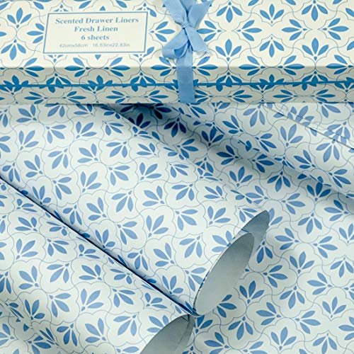 SCENTORINI Papel de Cajones de Fragancia de Lino, Perfumada para Armario Gabinete, 42 cm x 58 cm, 6 Hojas Azul - Lino 6 Piezas