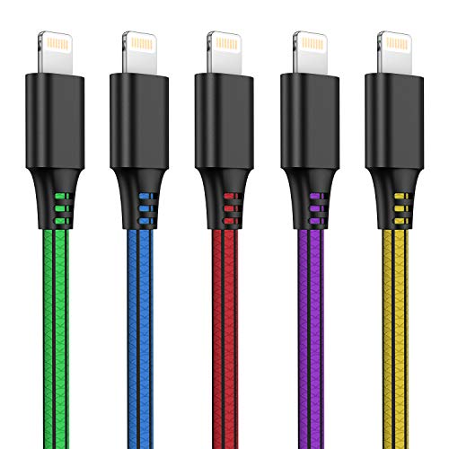 SCHITEC Cargador Phone, 5 Piezas 1M Cable Phone PVC Cable USB de Carga Rápida Compatible con iPhone 11/XS/XR/X/8/8 Plus/7/6s/6Plus/6/Pad/Pod y más