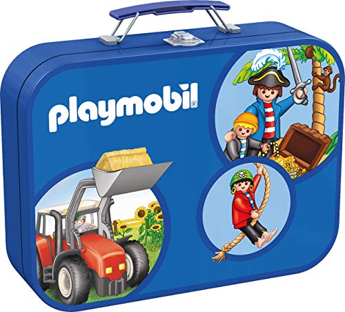 Schmidt Spiele 55599 - Playmobil Caja Puzzle 2 x 60, 2 x 100 Piezas en una Caja de Metal