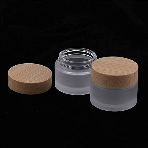 Schneespitze 5 Pcs Frasco De Crema Facial De Vidrio,Ollas De Crema para La Cara Vacías Textura De Madera Tapa,Esmerilado Tarros De Crema Recipientes VacíOs para CosméTicos