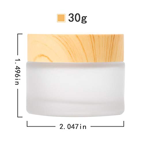 Schneespitze 5 Pcs Frasco De Crema Facial De Vidrio,Ollas De Crema para La Cara Vacías Textura De Madera Tapa,Esmerilado Tarros De Crema Recipientes VacíOs para CosméTicos