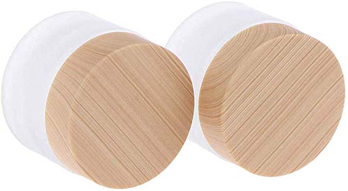 Schneespitze 5 Pcs Frasco De Crema Facial De Vidrio,Ollas De Crema para La Cara Vacías Textura De Madera Tapa,Esmerilado Tarros De Crema Recipientes VacíOs para CosméTicos