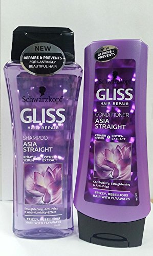 Schwarzkopf Gliss - Juego de champú y acondicionador para pelo liso asiático, para reparación de cabello
