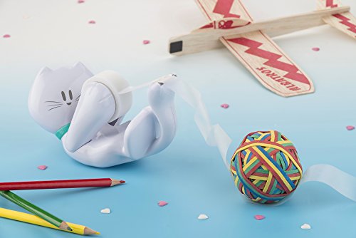 Scotch Dispensador de cinta adhesiva con diseño de gato, incluye cinta adhesiva de 19 x 8.89 m, Blanco