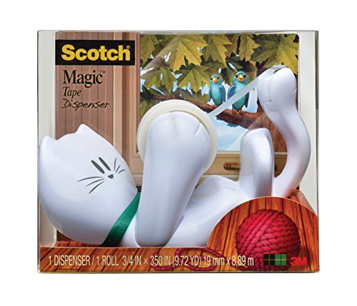 Scotch Dispensador de cinta adhesiva con diseño de gato, incluye cinta adhesiva de 19 x 8.89 m, Blanco