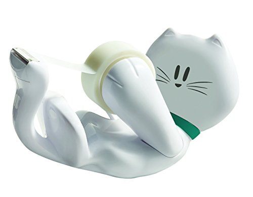 Scotch Dispensador de cinta adhesiva con diseño de gato, incluye cinta adhesiva de 19 x 8.89 m, Blanco