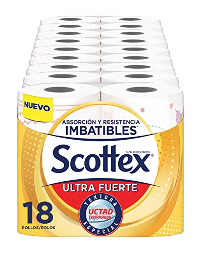 Scottex Papel de Cocina Ultra Fuerte - Pack de 18 Rollos - 74 Hojas por Rollo