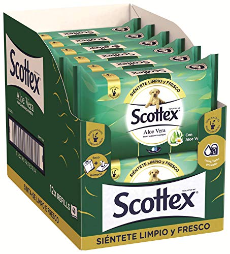 Scottex Sensitive Aloe Vera Papel Higiénico Húmedo - 12 Paquetes de 40 Unidades
