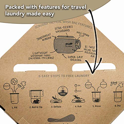 Scrubba Tactical Sistema de Lavado Portátil Bolsa de Lavado 2.0 - Bolsa Estanca Duradera para Viajes Camping Senderismo - Sistema con Tabla de Lavar