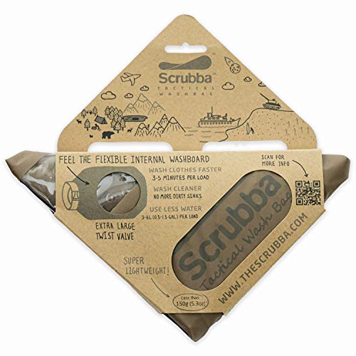 Scrubba Tactical Sistema de Lavado Portátil Bolsa de Lavado 2.0 - Bolsa Estanca Duradera para Viajes Camping Senderismo - Sistema con Tabla de Lavar