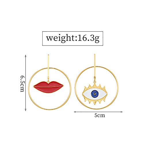 SDFGNH Joyería del Encanto asimétrica de Labios Mal de Ojo de Oro Gota del Lazo de la Calle Mujeres del Pendiente del Partido Punky del Estilo de los Pendientes Pendientes de señora Girl