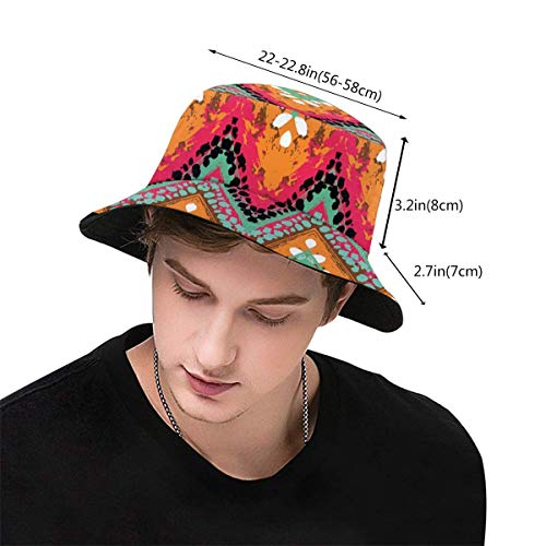 SDFRG Sombrero de playa de verano Gorra de cubo Pintura de mano tribal Patrón de zigzag étnico con efectos de África Pinceladas Caléndula Mar Verde Rosa Blanco Sombrero de pescador para hombres y muje