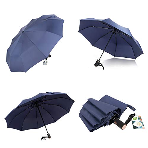 SDINAZ Plegables Vogue Mujer y Hombre Paraguas Plegable Automatico Portatil Alta Densidad a Prueba de Agua Secado Rápido Azul