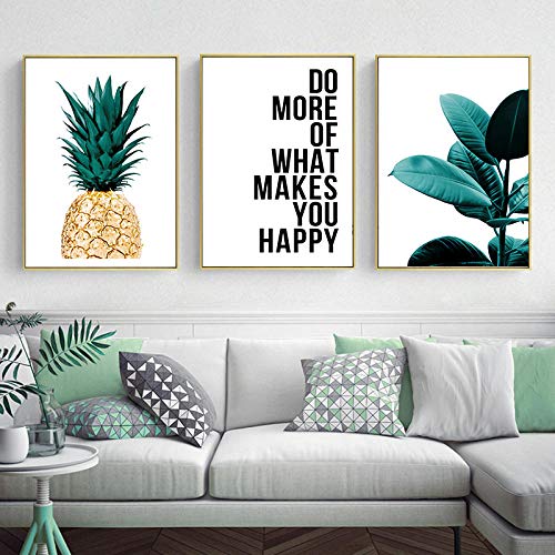 SDPYY Hoja de piña Botanical Wall Art Poster Picture Motivational Quotes Canvas Print Painting Decor-50x70cmx3 pcs sin Marco