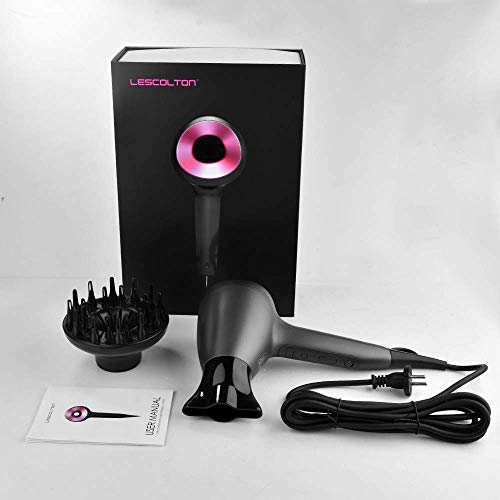 Secador de Cabello Ion, Smart Touch Sensing Hair Blow Secador único Velocidad de Flujo de Aire 3D 6 con LED Control Blow Dryer 1600w Bajo Nivel de Ruido con difusor