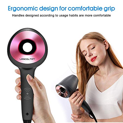 Secador de Cabello Ion, Smart Touch Sensing Hair Blow Secador único Velocidad de Flujo de Aire 3D 6 con LED Control Blow Dryer 1600w Bajo Nivel de Ruido con difusor