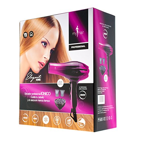 Secador de Pelo Profesional Ligero Potente Elegant Iónico 2000W Rosa (Pink) con Difusor - My Hair