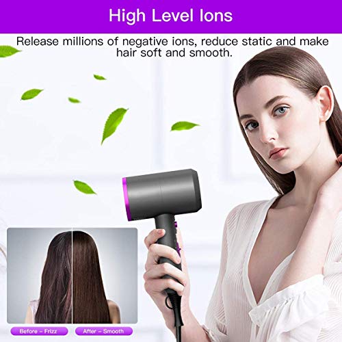Secador de Pelo, slopehill Secador Iónico Profesional, 2 Velocidades, 3 Temperaturas, con 1 Difusor y 2 Concentradores, 1800W，Botón de Aire Frío y AC Motor