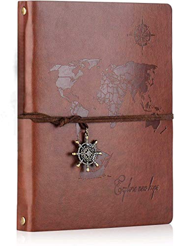 SEEALLDE A5 Cuaderno de Cuero Libreta Hojas Blancas Cuaderno de Viaje Vintage Rellenable Bloc Notas Diarios para Escribir Pintura Regalos de Navidad San Valentín Cumpleaños Madre(Marrón A5)