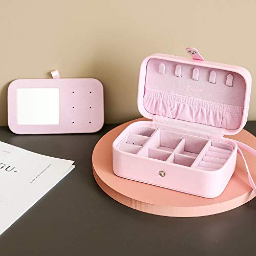Seelux Caja Joyero Pequeña con Correa de Mano Viaje Cajas para Joyas Jewelry Organizer para Mujer, para Anillos, Aretes, Pendientes, Pulseras y Collares Rosa