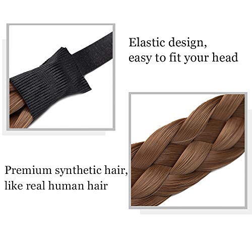 SEGO Diadema Trenza Elástica Mujer Pelo Sintético Se Ve Natural [Castaño Claro] Extensiones de Cabello Accesorios Braid Hair Headband (M-2.5cm)